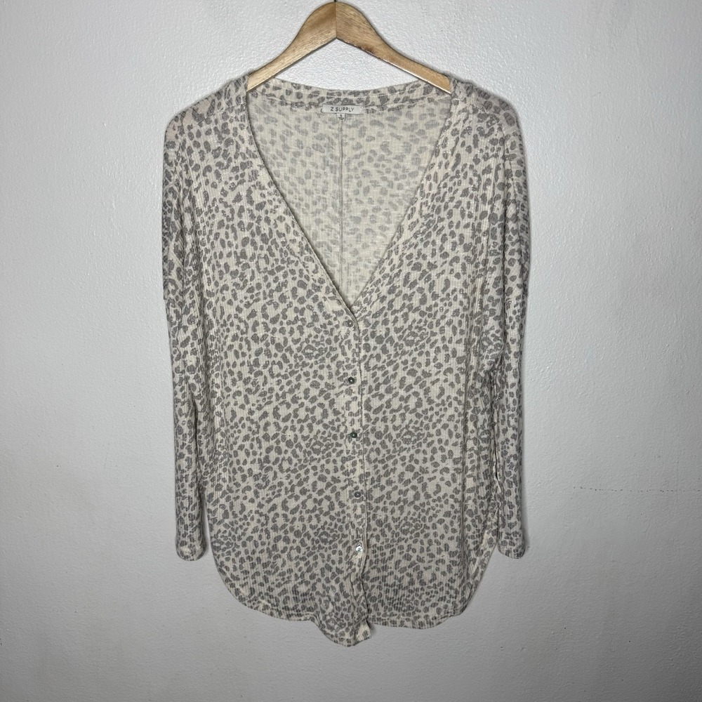 Z Supply Leopard V-neck Call Rib Hacci Cardigan Sweater‎ Oversized Women's Small